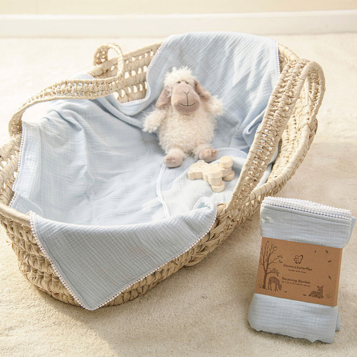 Bamboo Cotton Receiving Blanket-Baby Blue