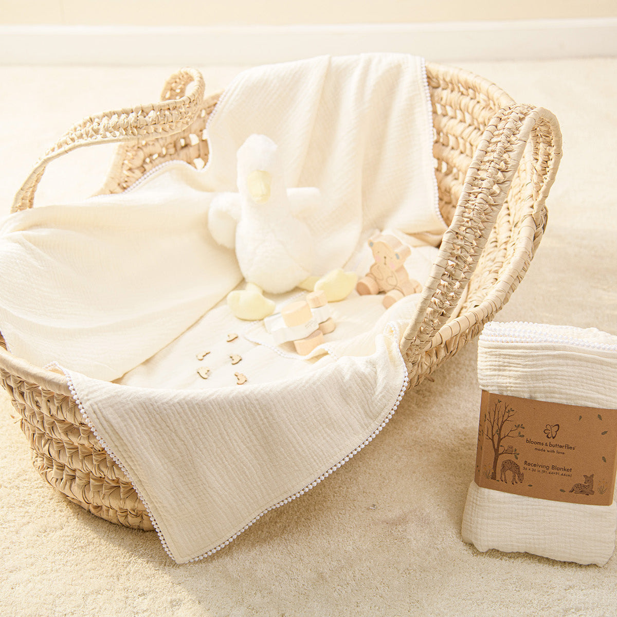 Bamboo Cotton Receiving Blanket-Cream