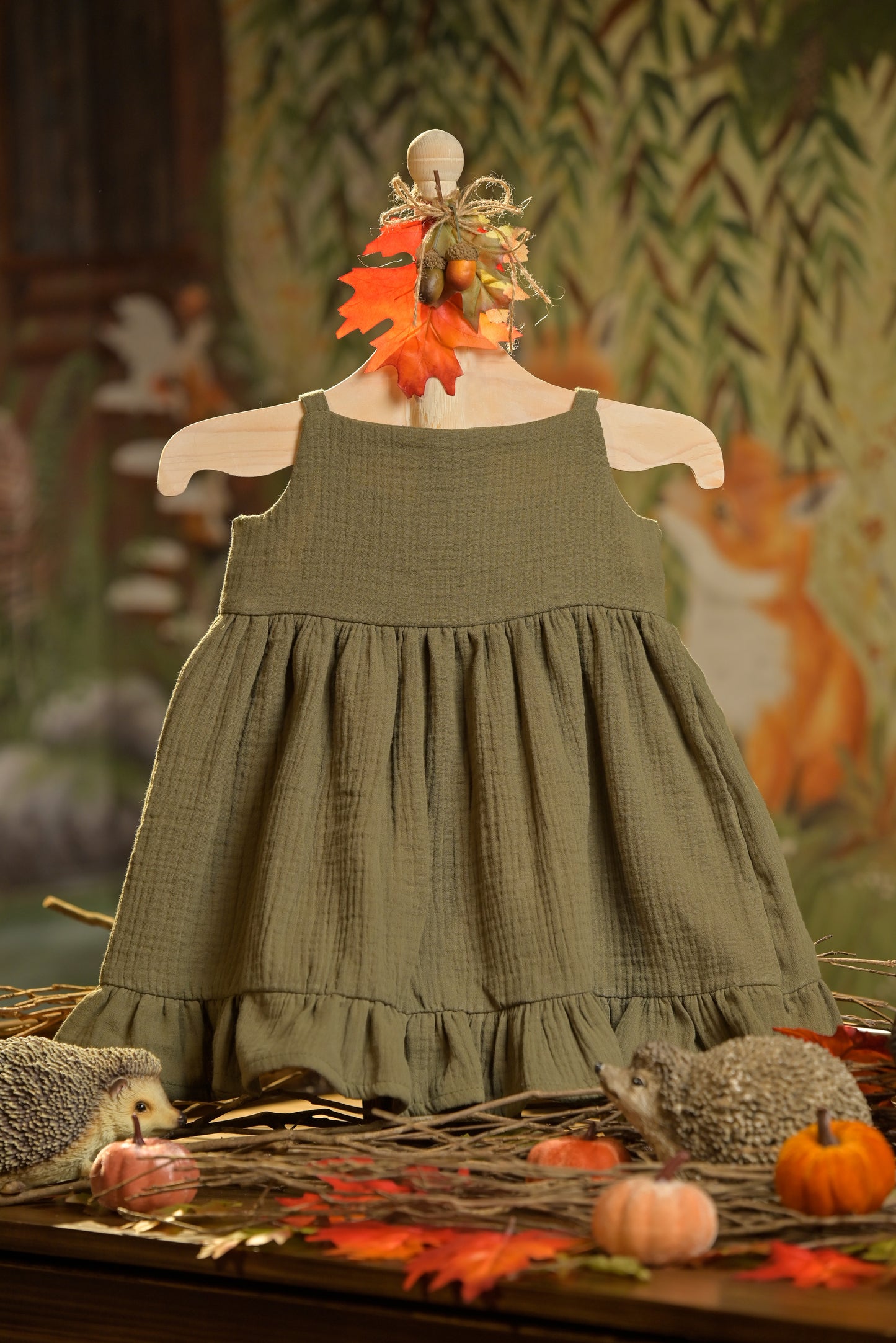 Bamboo Cotton - Mystic Peep Green Baby Girl Button Up Dress