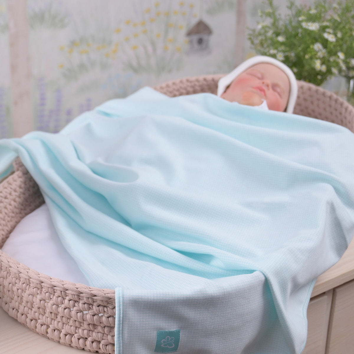 Knitted Receiving Blanket - Iced Aqua