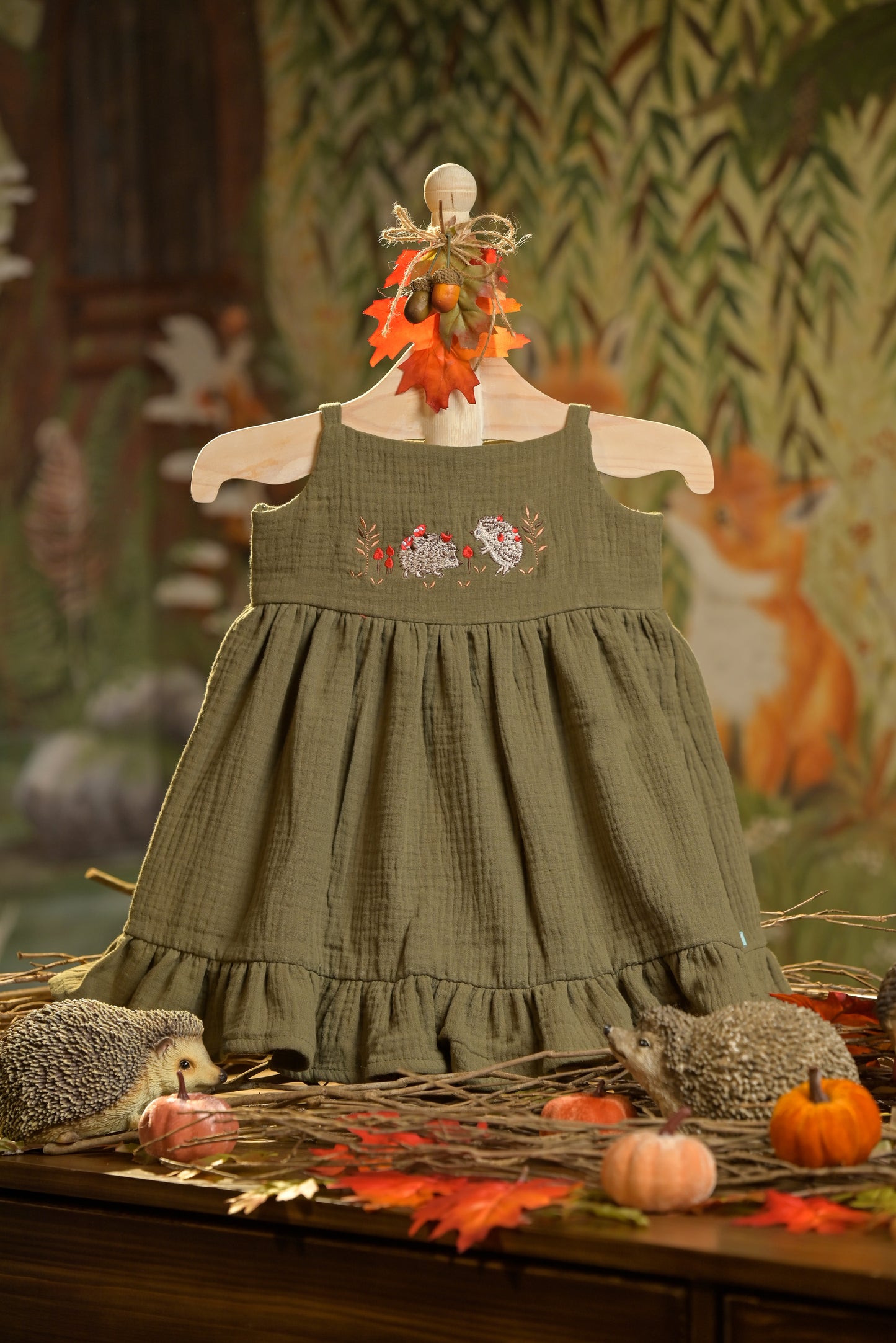 Bamboo Cotton - Mystic Peep Green Baby Girl Button Up Dress