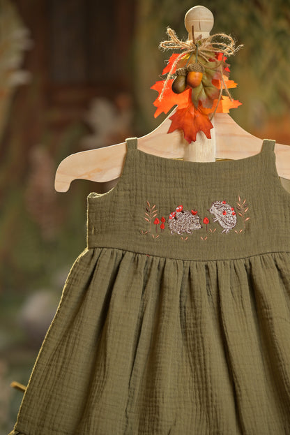 Bamboo Cotton - Mystic Peep Green Baby Girl Button Up Dress