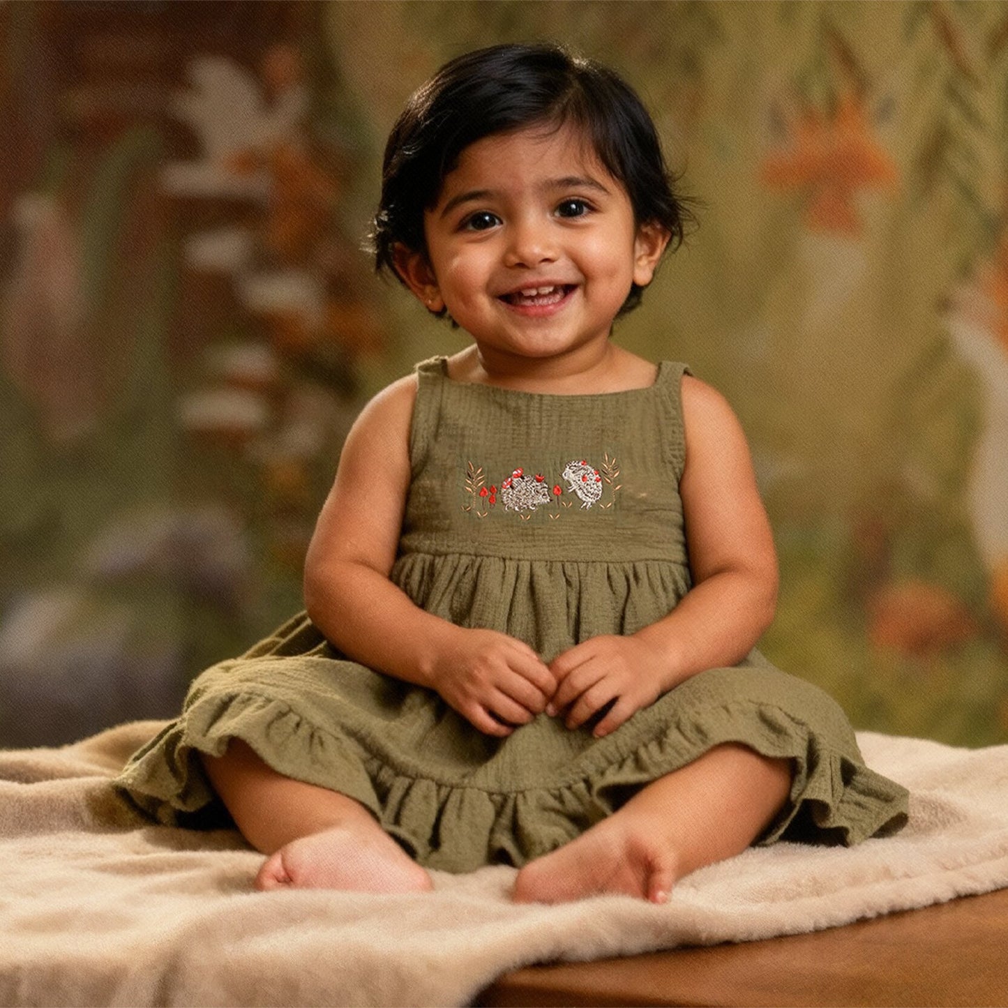 Bamboo Cotton - Mystic Peep Green Baby Girl Button Up Dress