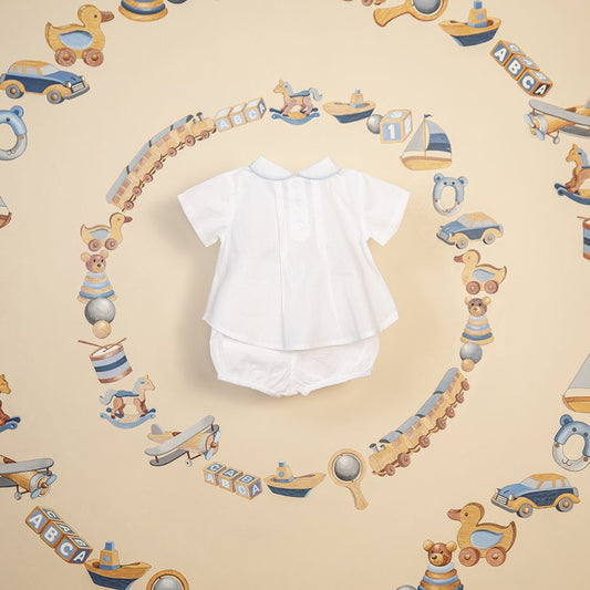 New Born Boy Suit White Blue Piping