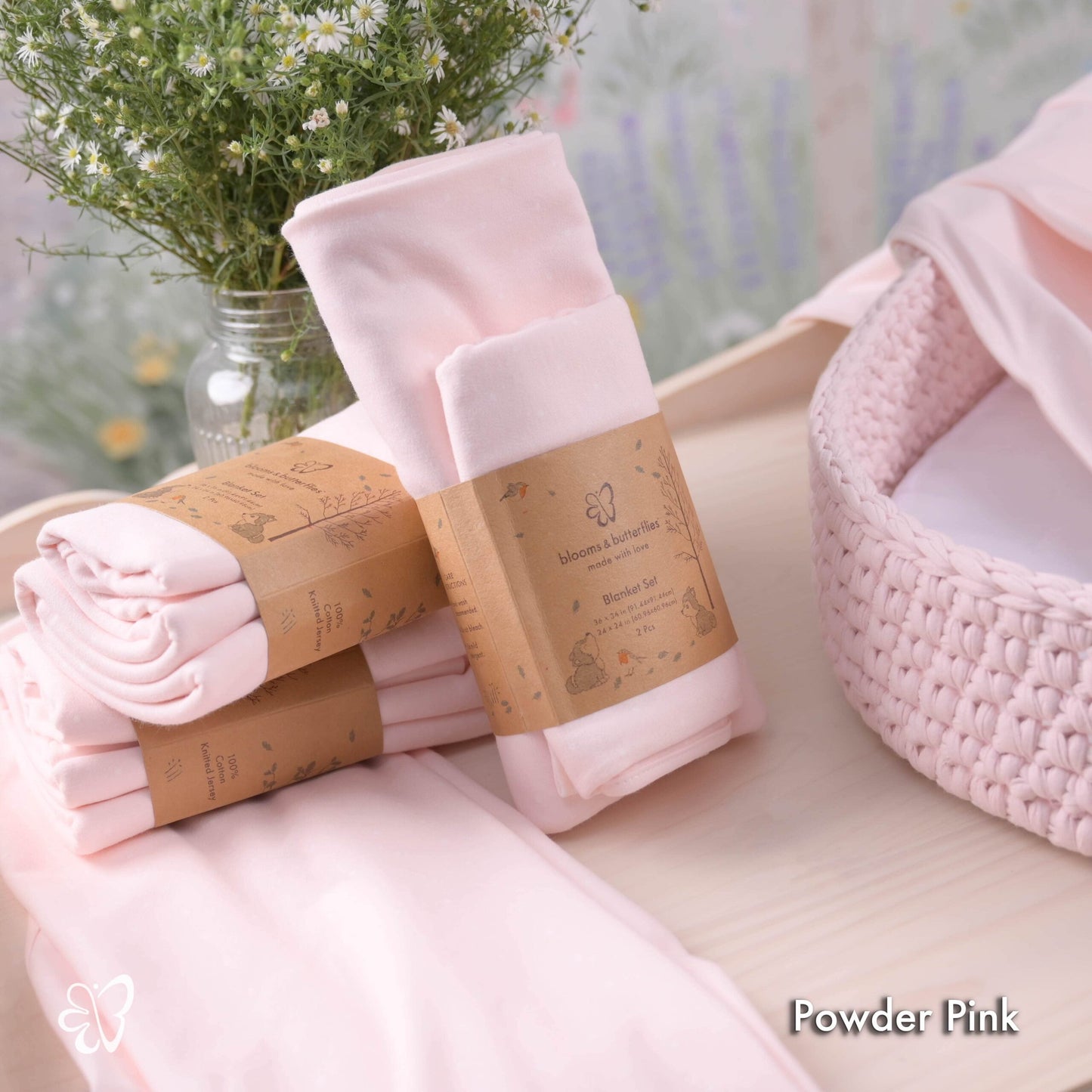 Knitted Receiving Blanket – Powder Pink Dot