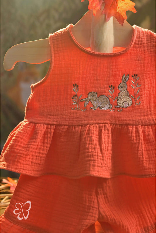 Bamboo Cotton - Pumpkin Paws Girls Top and Shorts Set